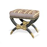 A German or North European early 19th century painted and parcel gilt x-frame stool