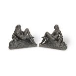 A pair of late 19th century French patinated bronze figures of a river god and goddess in the ma...