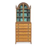 A satinwood, rosewood crossbanded and mahogany secretaire bookcase the secretaire chest circa 179...