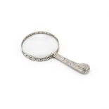 A silver mounted magnifying glass mount with hallmarks for Julius (Judah) Rosenthal & Samuel Jaco...