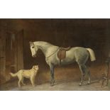 Robert Henry Roe (British, 1793-1880) A grey and two dogs in a stable