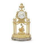 A Louis XVI gilt bronze and marble portico mantel clock the dial signed Barancourt A Paris