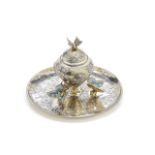 A Continental parcel-gilt silver, champleve enamel and niello inkstand unmarked, possibly French ...