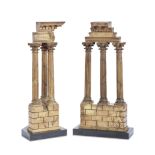 A pair of 19th century Italian 'Grand Tour' carved Siena marble models of the Temple of Vespasian...