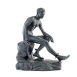 A late 19th / early century Neapolitan verdigris patinated bronze figure of the seated Mercury af...