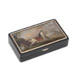 A Continental tortoiseshell box inlaid with Arabian horse painting unmarked, early 19th century