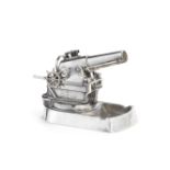 A novelty 20th century silver-plated cannon combination table lighter and ashtray unmarked