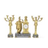 A late 19th/early 20th century gilt bronze and verdi antico marble figural clock garniture in th...