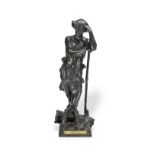 Eug&#232;ne Marioton (French, 1854 - 1925): A patinated bronze figure of a farm hand