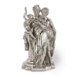 After Albert Carrier-Belleuse (French, 1824 -1887): A silvered bronze figural group of two classi...