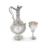 A Victorian silver 'Armada' ewer and matched goblet Martin Hall & Co, Sheffield 1864, goblet Thom...