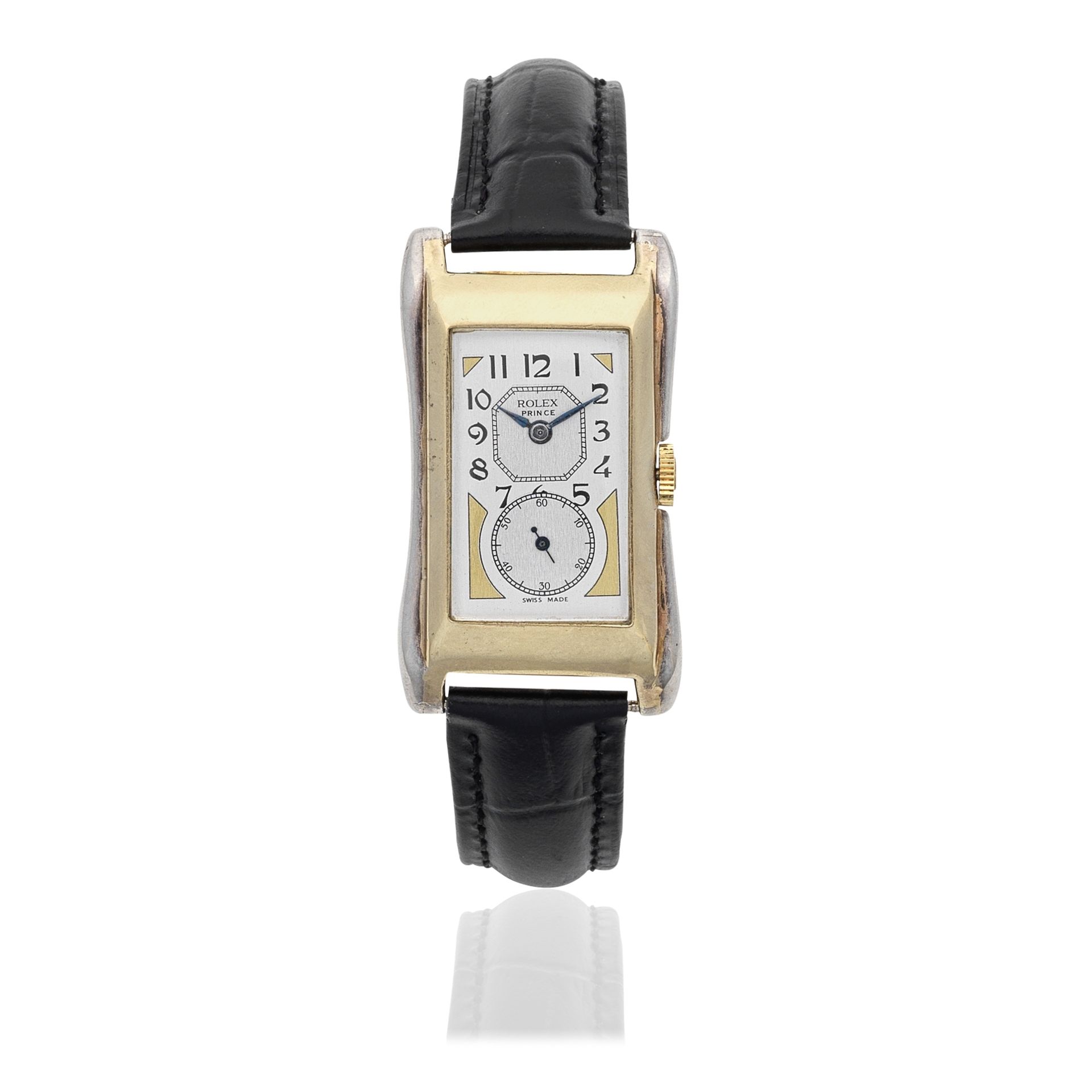 Rolex. A 9K gold and silver manual wind rectangular wristwatch Prince, Ref: 1541, Glasgow Import...