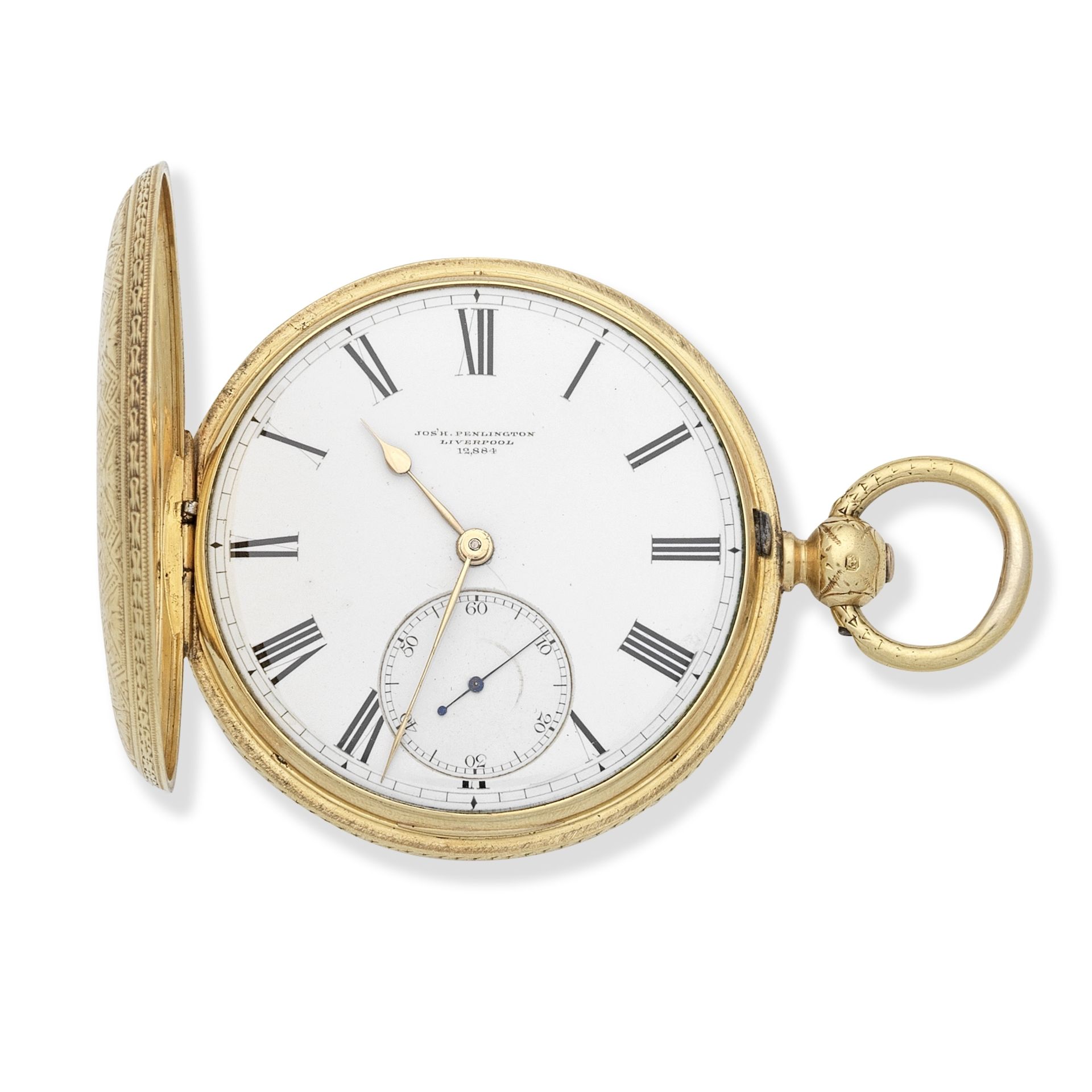 Joseph Penlington, Liverpool. An 18K gold key wind full hunter pocket watch London Hallmark for 1869