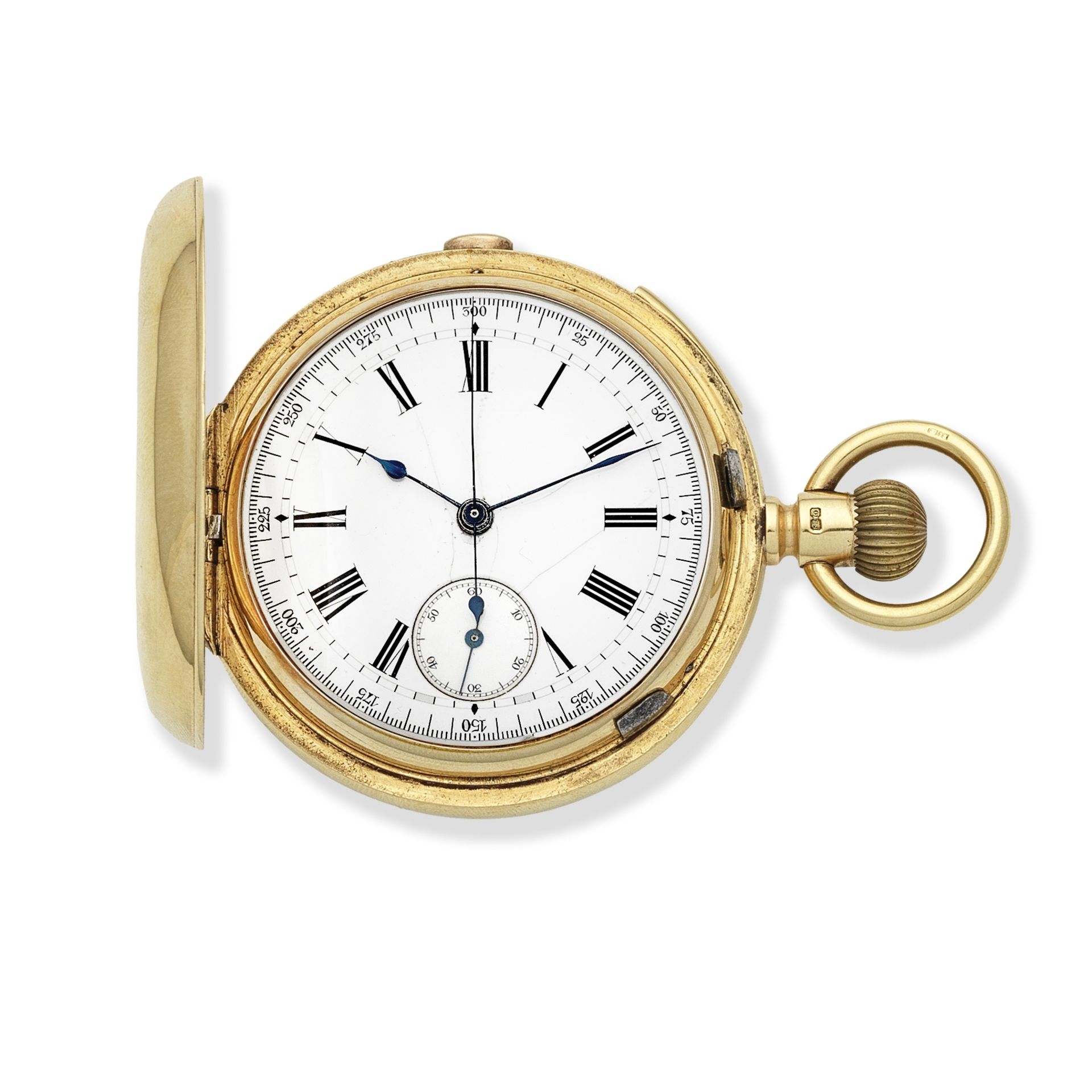 An 18K gold keyless wind full hunter pocket watch Circa 1900