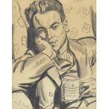 Dame Laura Knight, RA, RWS (British, 1877-1970) Portrait of Van Norman Lucas drinking tea