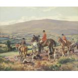 Harold Septimus Power (Australian, 1878-1951) Huntsmen and hounds on a heather moor