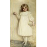English School, late 19th Century Full length portrait of a young girl with a bowl of petals