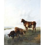 Thomas Sidney Cooper, RA (British, 1803-1902) Three cows on a river meadows (There is a letter at...