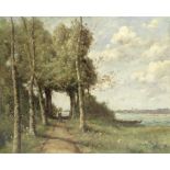 Paul D&#233;sir&#233; Trouillebert (French, 1831-1900) Lavandiere sur le chemin, Loire unframed