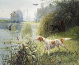Eugene Petit (French, 1839-1886) Spaniels wildfowling