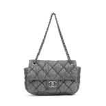 CHANEL: A METALLIC GREY BUBBLE QUILT SMALL FLAP BAG 2008-09 (includes serial sticker )