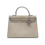 HERM&#200;S: A GRIS TOURTERELLE OSTRICH SELLIER KELLY 35 1989 (includes padlock, keys, cloche and...