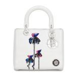 CHRISTIAN DIOR: A WHITE CALFSKIN EMBELLISHED MEDIUM LADY DIOR 2015 (includes removeable shoulder ...