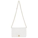 CHANEL: A WHITE LEATHER FULL FLAP SHOULDER BAG 1991-94 (includes serial sticker, authenticity car...
