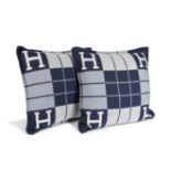 HERM&#200;S: A PAIR OF SMALL NAVY BLUE AVALON III PILLOWS 2022 (includes dust bags)