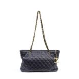 CHANEL: A NAVY LEATHER SHOULDER BAG 1989-91 (includes serial sticker )