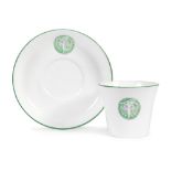SUFFRAGETTE TEA CUP AND SAUCER A breakfast cup and saucer after a design by Sylvia Pankhurst, c.1...