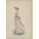 GREENAWAY (KATE) Three original illustrations, two of bonneted girls with posies, and one of a la...