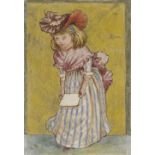 GREENAWAY (KATE) A pair of original illustrations of a little girl bowing, and little boy in Van ...