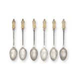 SILVER SPOONS Set of six demitasse silver spoons, 1918