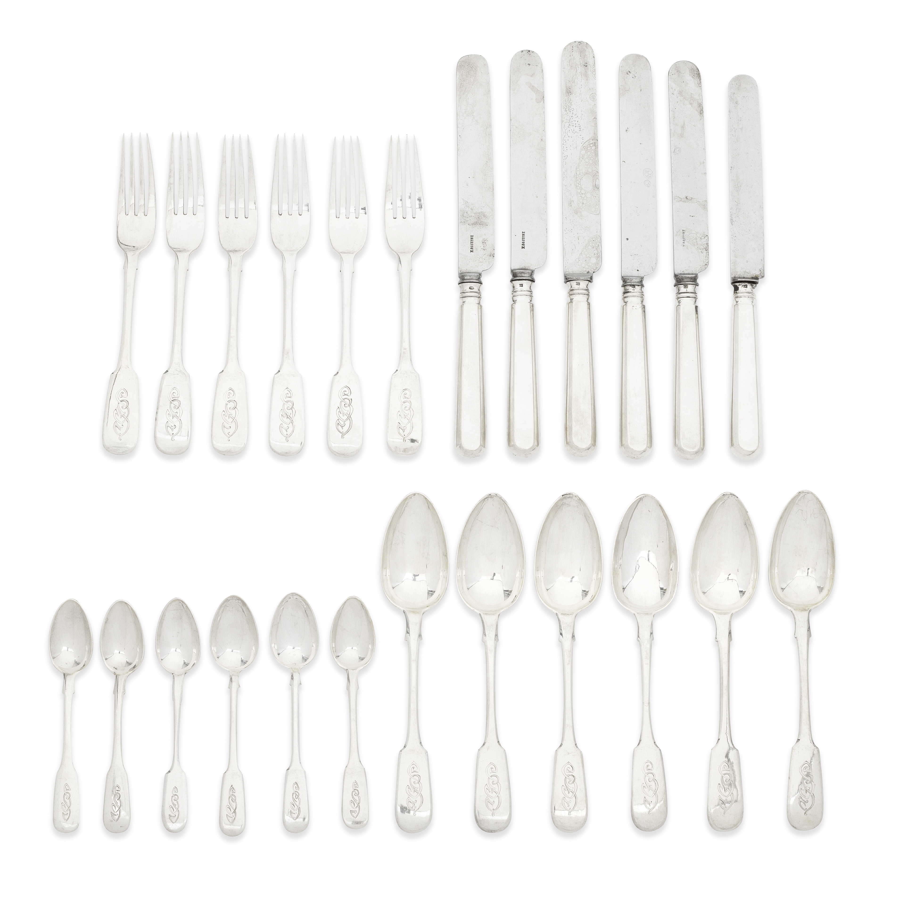 A Russian silver twenty-four piece flatware service including six forks by Faberge, (24)