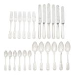 A Russian silver twenty-four piece flatware service including six forks by Faberge, (24)