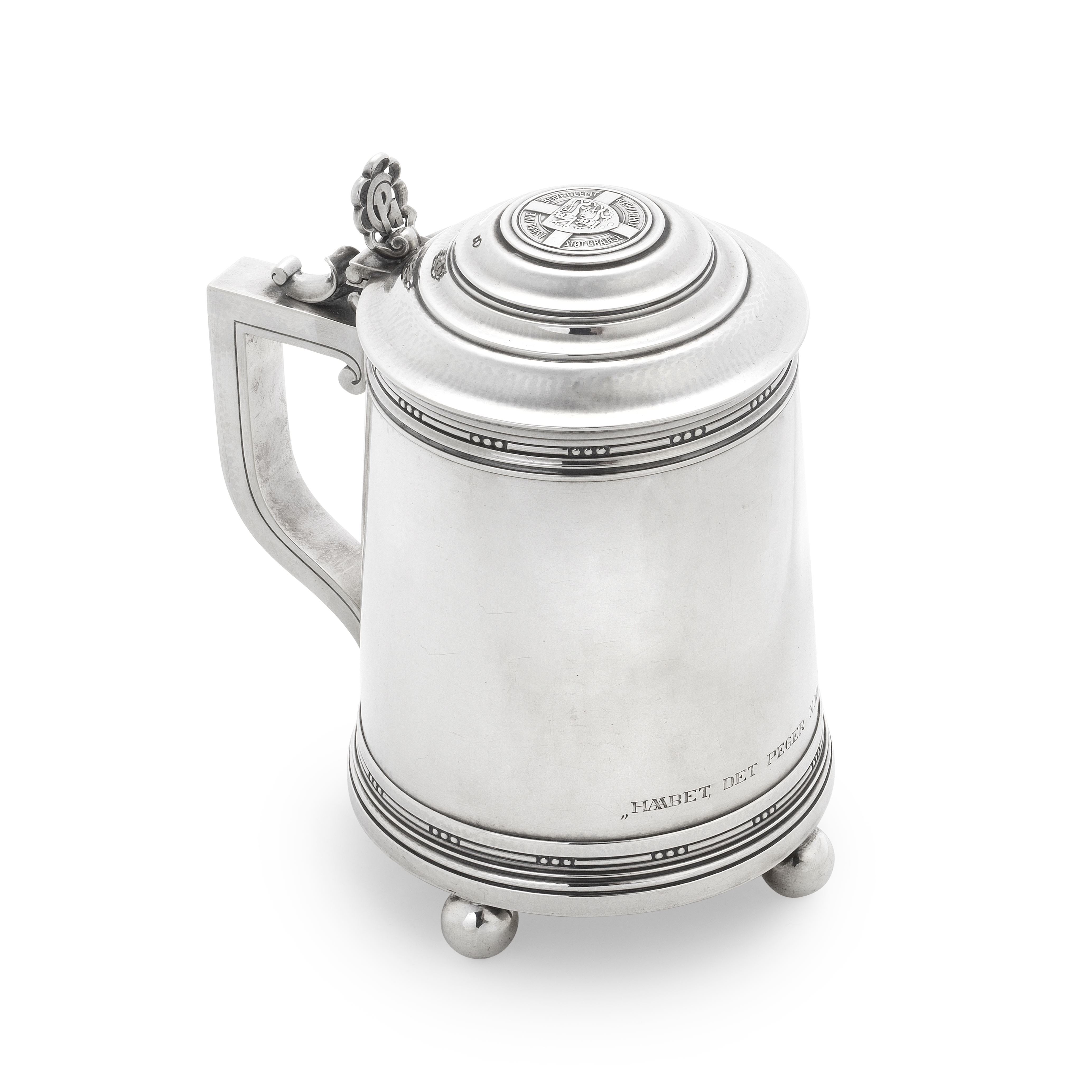 GEORG JENSEN: a Danish silver tankard Copenhagen, 1933 - 1944 period mark, circa 1936, also stamp...