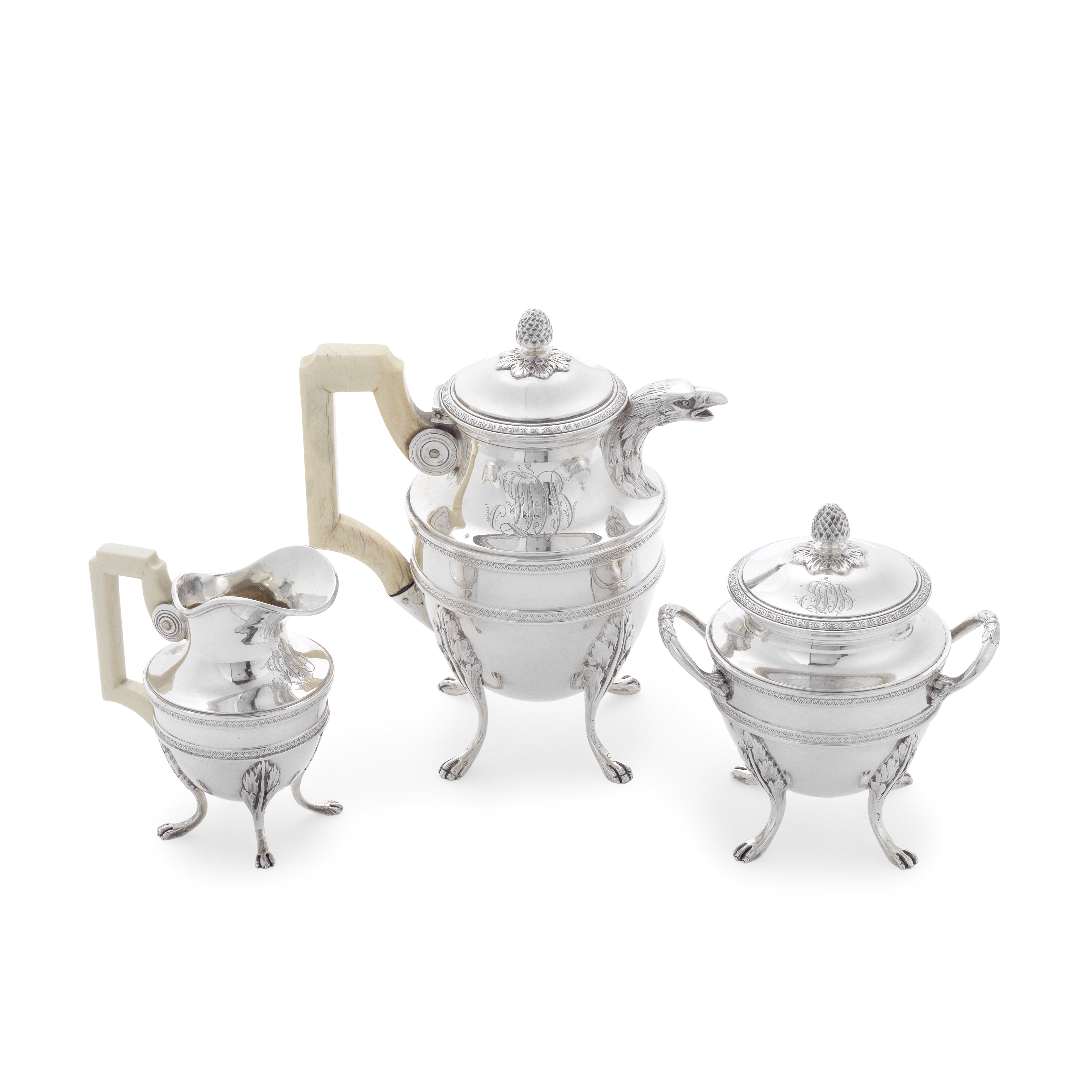 A late 19th / early 20th century French silver three-piece bachelors' coffee service Alfred Hecto...