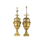 Henri Picard (French, fl.1831-1864): A pair of impressive gilt bronze figural garniture vases/oil...