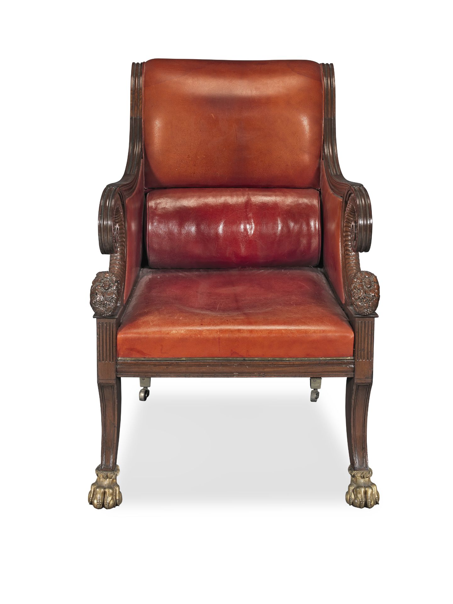 A large and impressive late 19th century Regency revival mahogany bergere