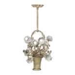 A decorative early 20th century 'Belle &#201;poque' patinated bronze and frosted glass floral bas...