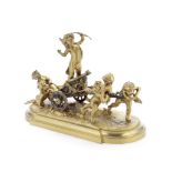 Louis Gossin (French, 1846-1928): A gilt bronze figural group model of the infant Cupid in his ch...