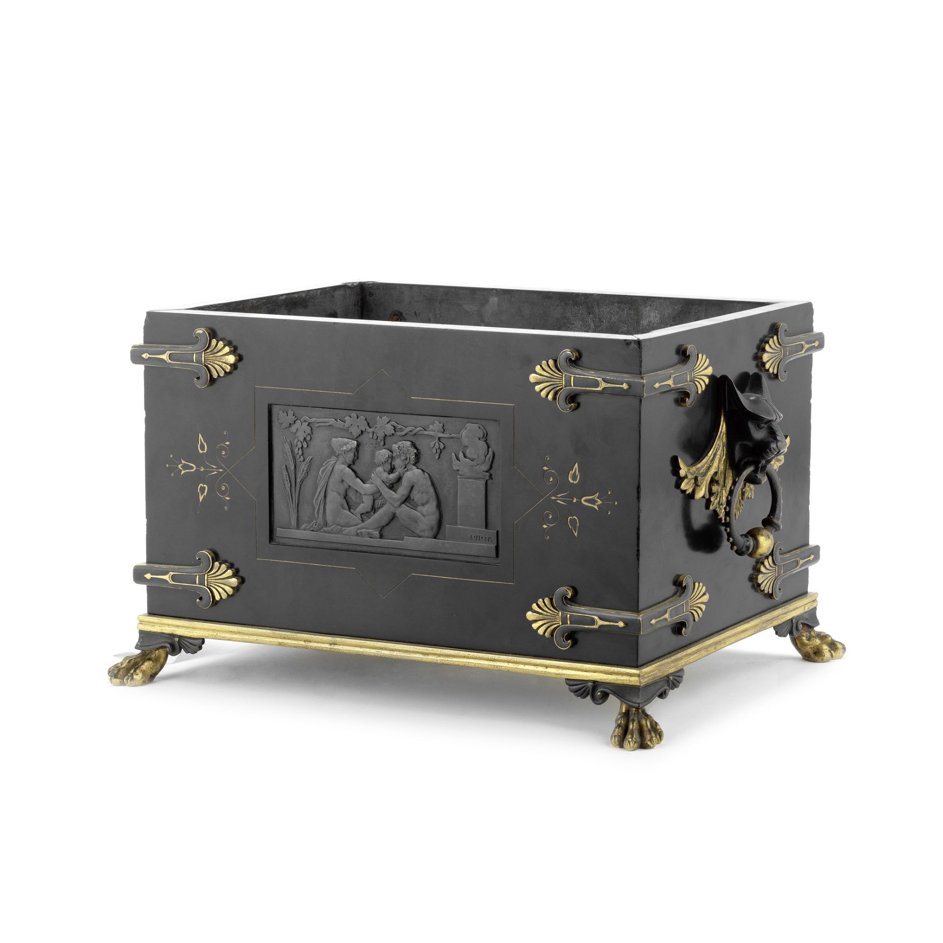 An unusual 19th century French gilt and patinated bronze mounted black marble jardiniere in the...