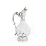 A 19th century French silver-mounted claret jug maker's different on collar and foot