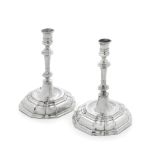 A pair of German silver candlesticks possibly Claes Jacoby, Emden, early 18th century, circa 1730...