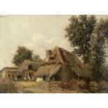 Eastern European School (19th Century) Figures threshing in a farmyard