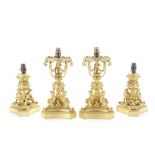 Two pairs of late 19th/early 20th century French gilt bronze figural lamp bases (4)