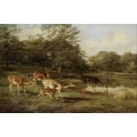 Thomas Barratt of Stockbridge (Exhibited, 1852-1893) Deer in a parkland landscape