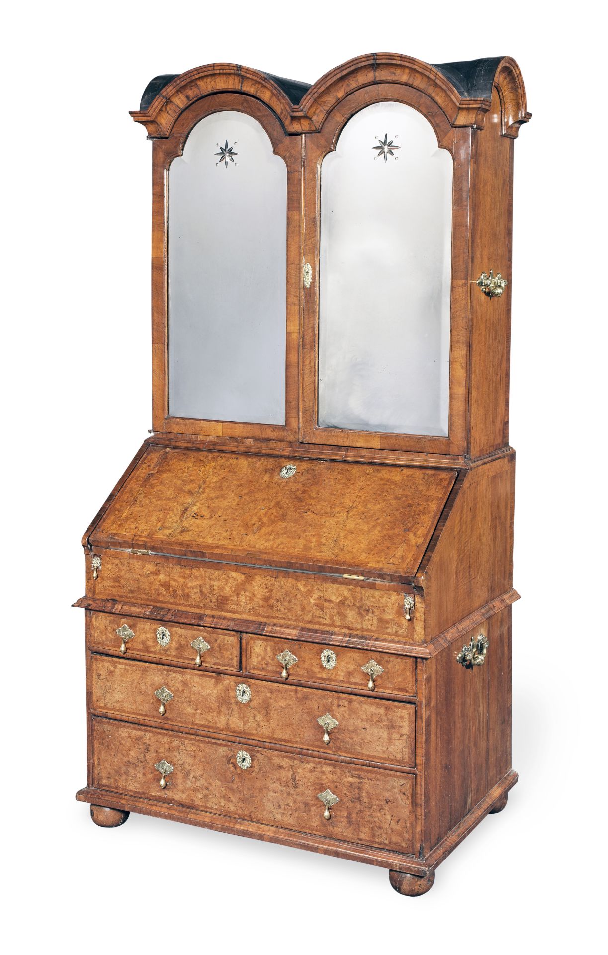 A George I walnut and featherbanded bureau cabinet