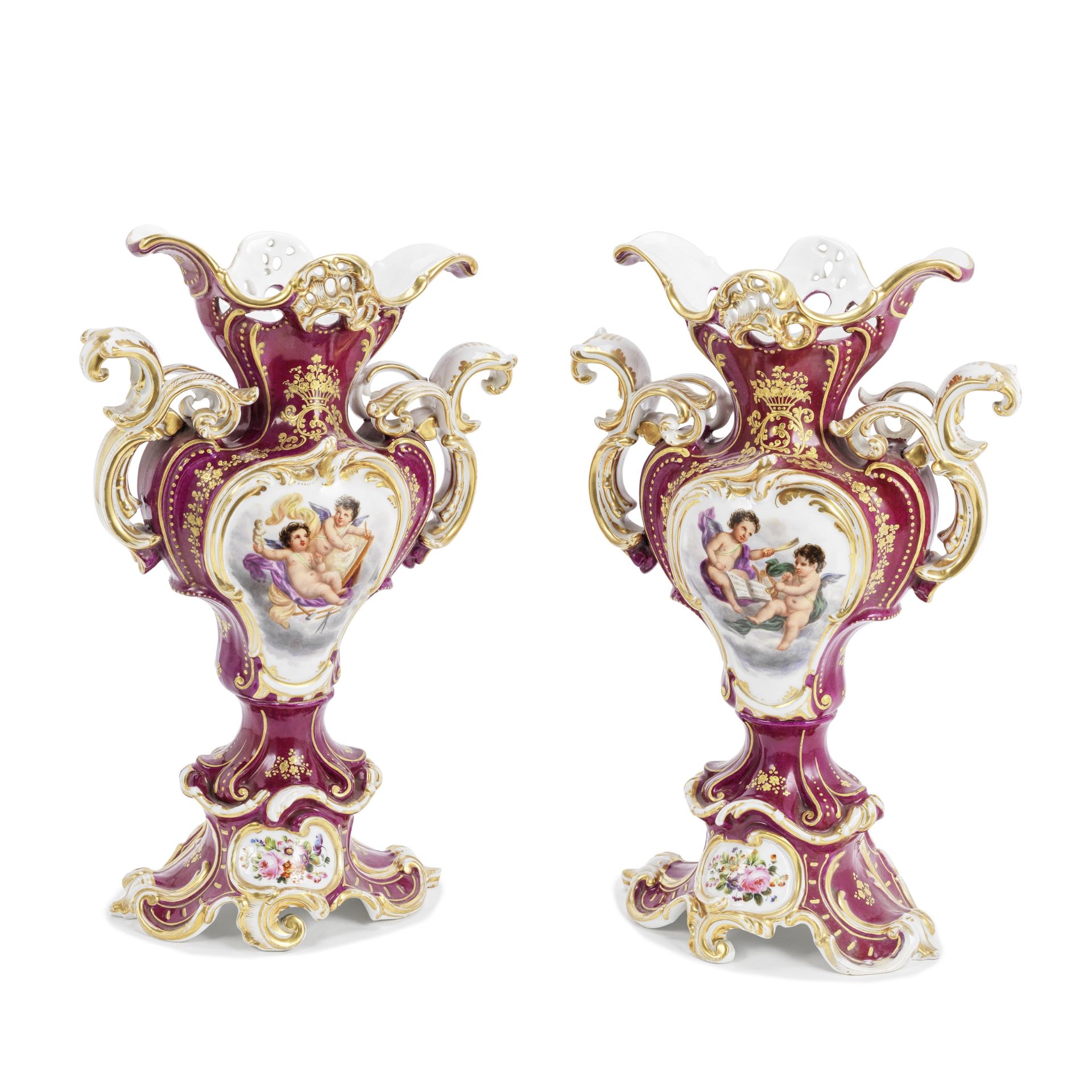 A pair of late 19th century French 'red Bordeaux' ground porcelain garniture vases (2)